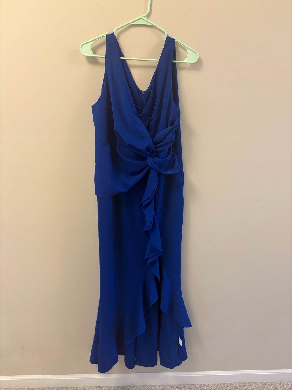 NWT Elegant Royal Blue Ruffle-Front Women’s Dress